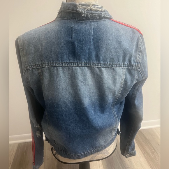 Red Striped Distressed Jean Jacket! - Picture 7 of 13
